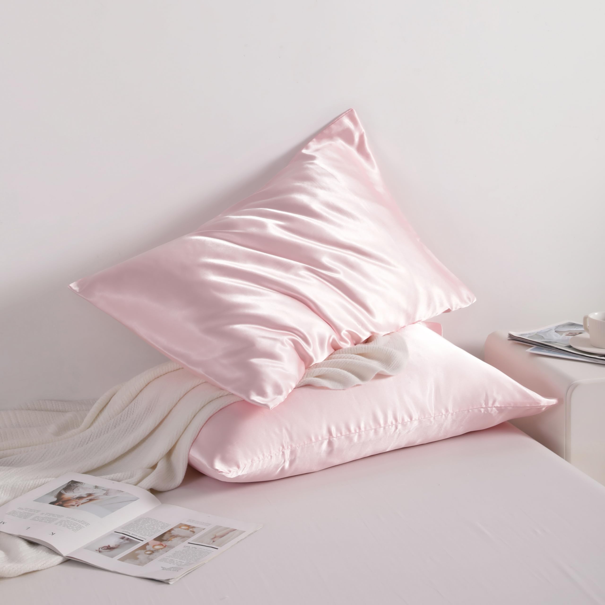 Ntbay 2 Pack Satin Standard Pillowcases For Hair And Skin, Luxurious And Silky Pillow Cases With Envelope Closure, 20X26 Inches, Light Pink